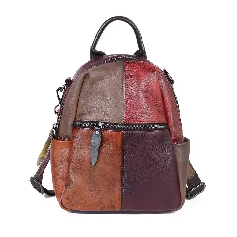 Leather New Women's Backpack Fashionable Retro Splicing Cowhide leather Bag Women's Travel Bag Shoulder Bag Handbag