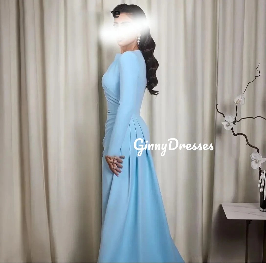 Customized Dresses For Prom Mermaid Scoop Neckline Floor-Length Ruffle Luxury Evening Dresses Long Sleeves Wedding Party Dress