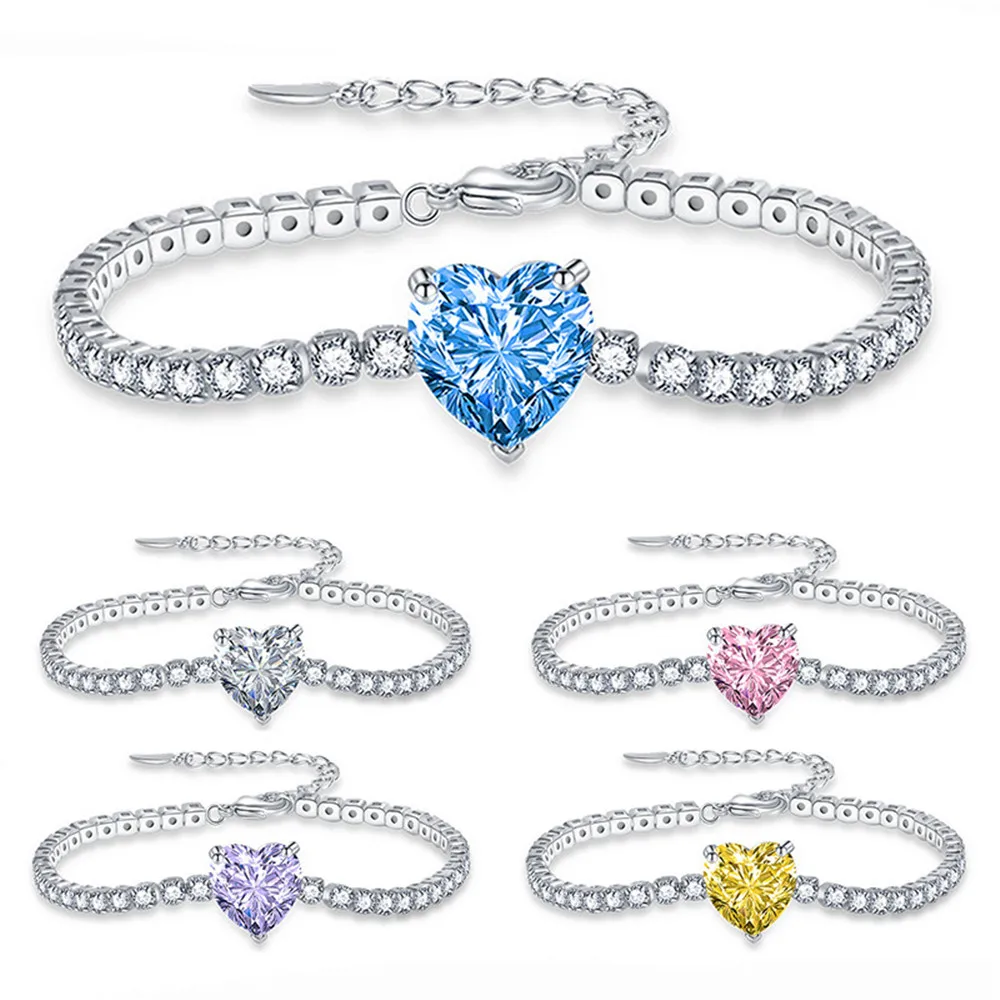 Exquisite Heart Shape Crystal Zircon Bracelet for Women Luxury Bangles for Women Valentines Day Gift Love Jewelry Accessories