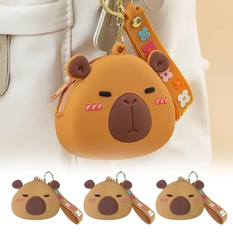 

1/3/5/10/20pcs Silicone Earphone Storage Bag Cartoon Capybara Coin Purse Girls Wallet Bags Pendant with Wrist Strap Keychain