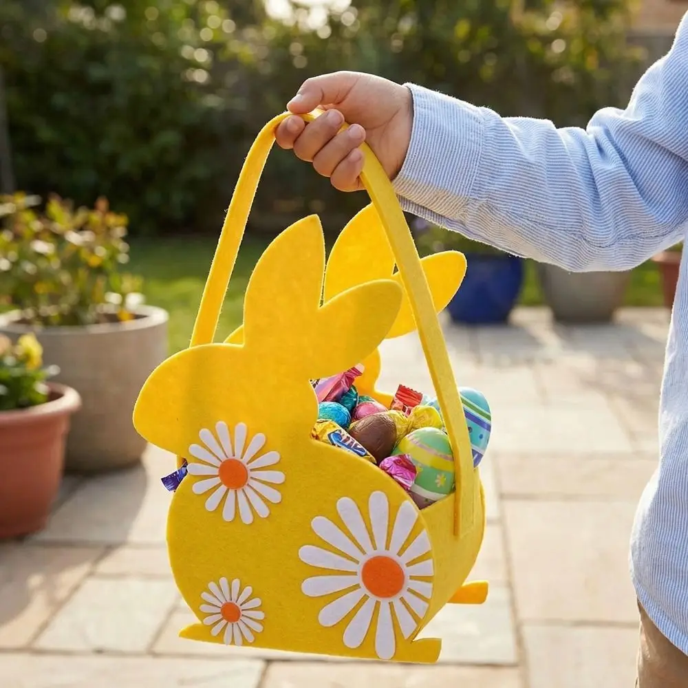 Practical Colorful Easter Felt Basket Cartoon Cute Chicken Tote Bag with Handle Rabbit Egg Basket Children Gifts