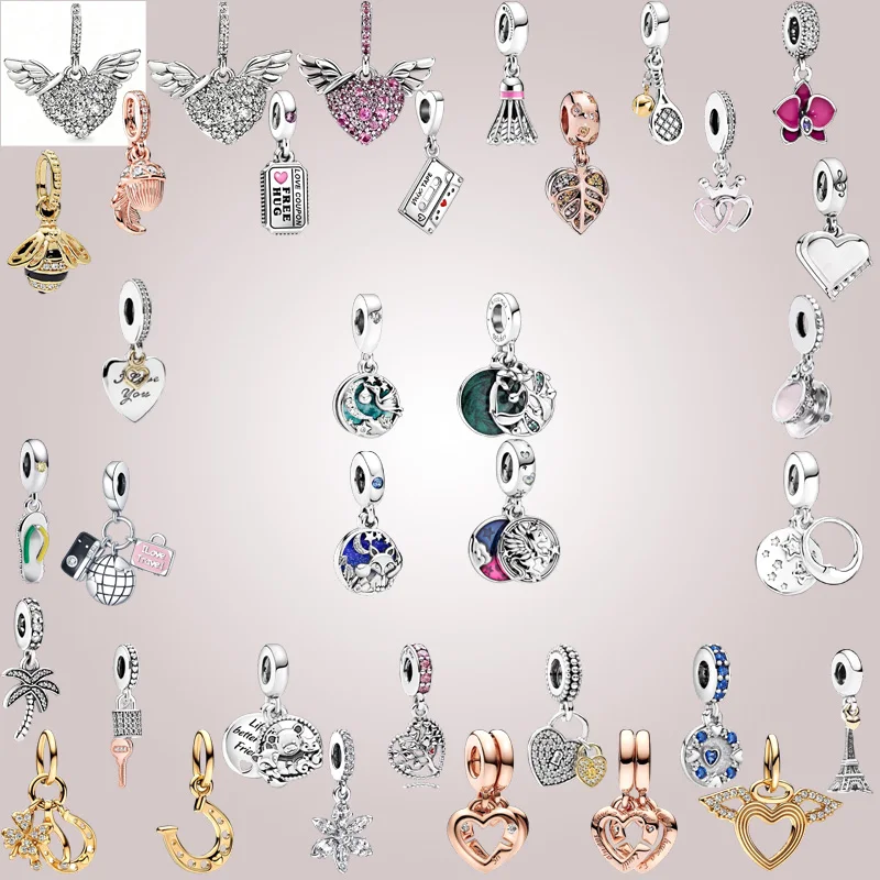 

New Hot Sale Pink Winged Heart, Golden Bee & Christmas Mistletoe Charm Beads, DIY Women Jewelry, Fit Original Necklace &Bracelet