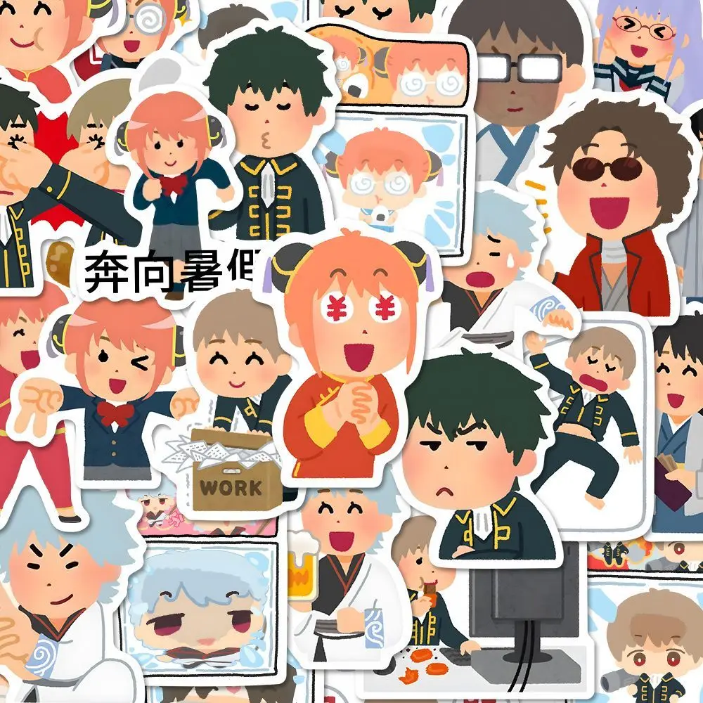 GINTAMA Anime Sticker Sakata Gintoki Hijikata Toushirou Irasutoya Style Stickers Cute Laptop Phone Case DIY Decor Stationery