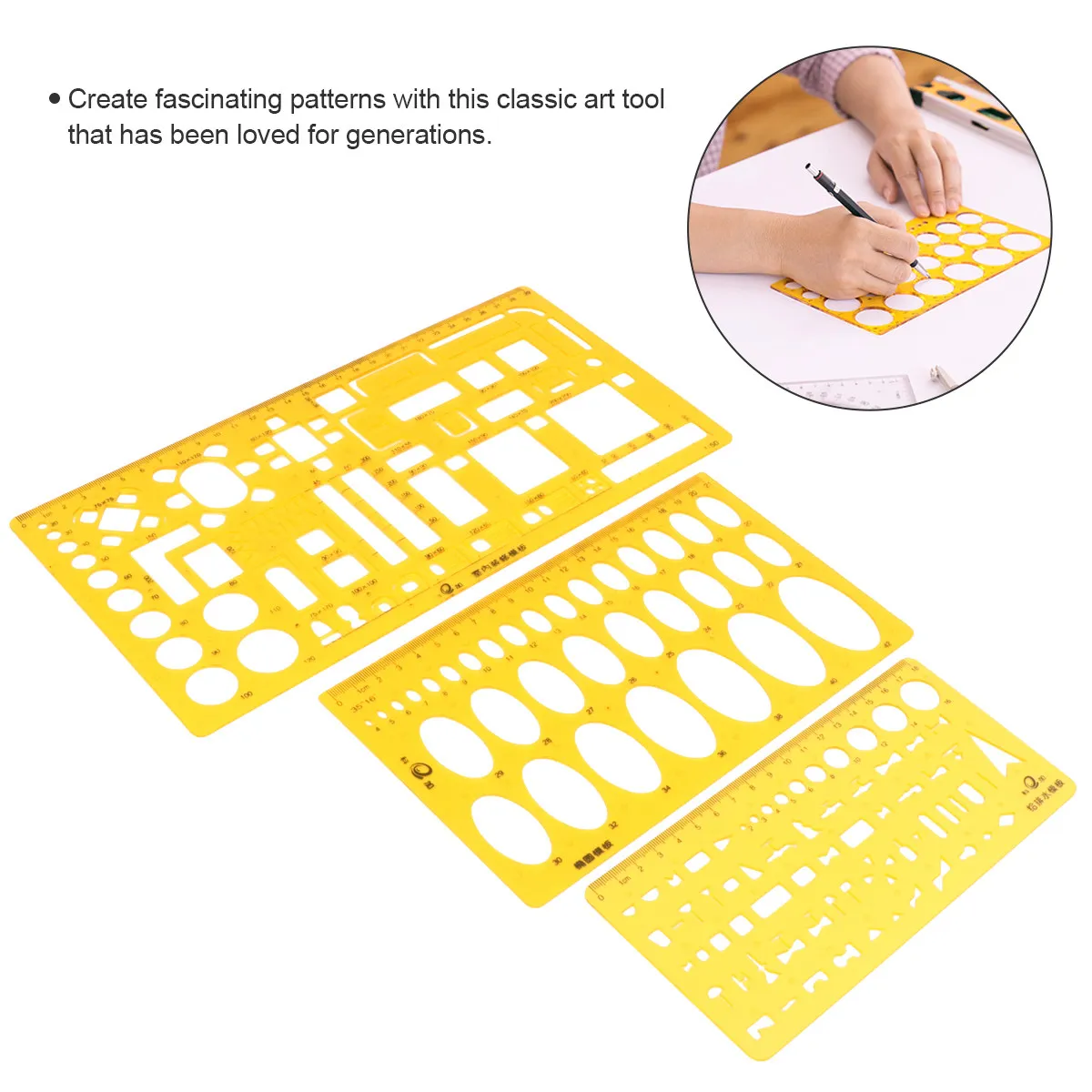 Plastic Transparent Orange Hard Drawing Ruler Set For Architecture Drawing Art Student Template Math Education