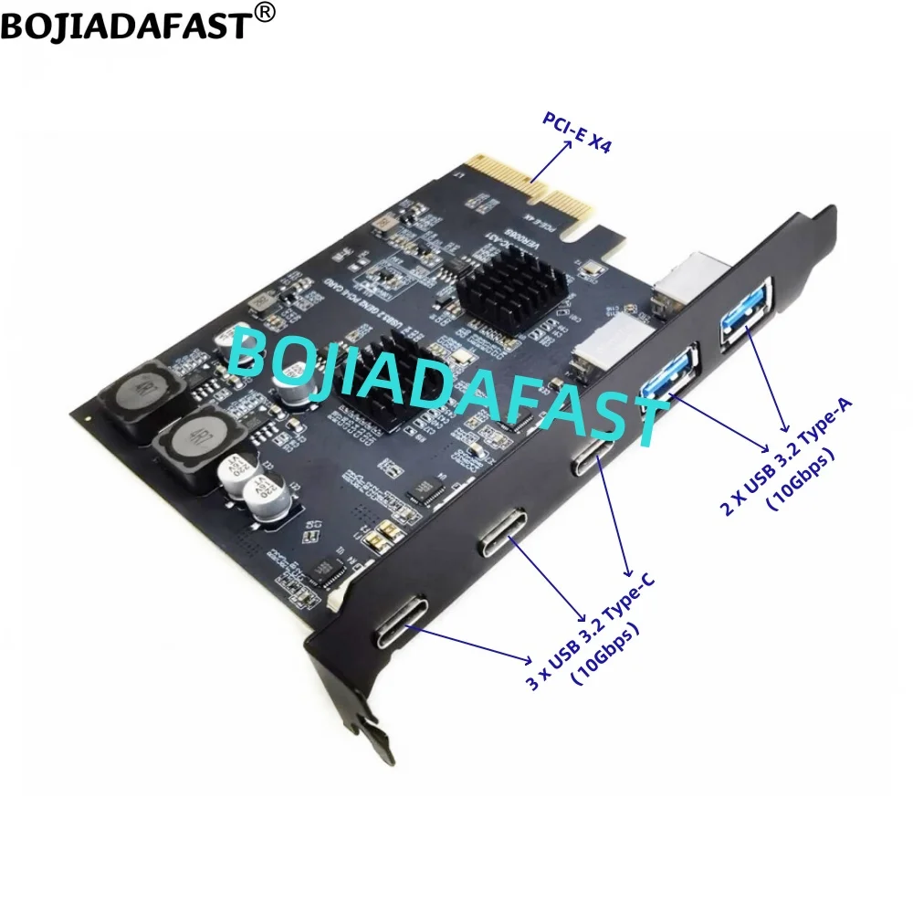 10Gbps 3 x USB 3.2 Type-C + 2 x Type-A Connector To PCI Express 4X PCI-E X4 Adapter Expansion Riser Card