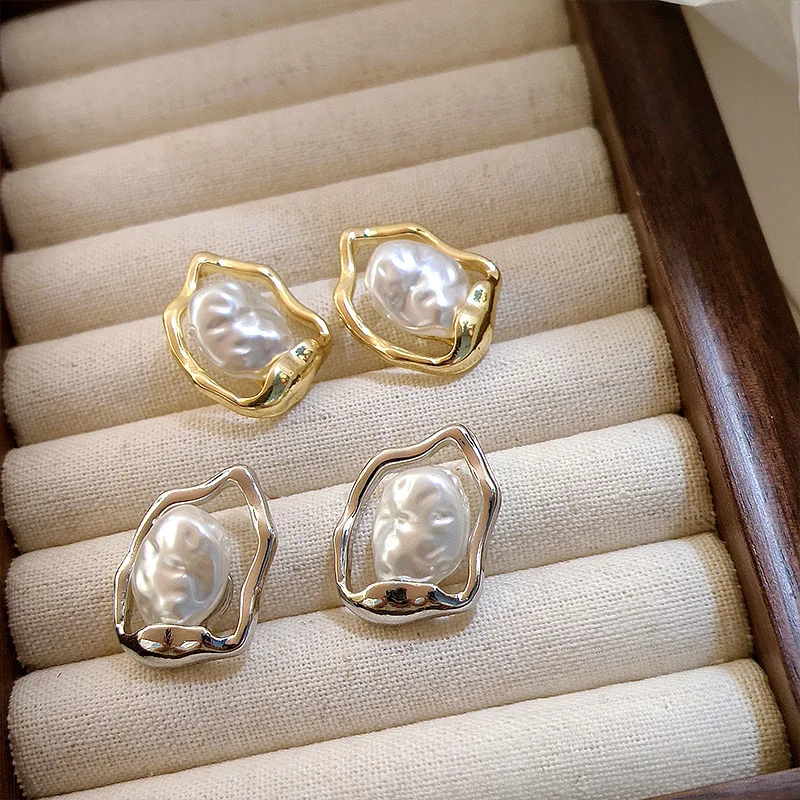 Korean Big Irregular Simulated Pearl Stud Earrings For Women Etrendy New Classic Elegant Fashion Jewelry Wholesale
