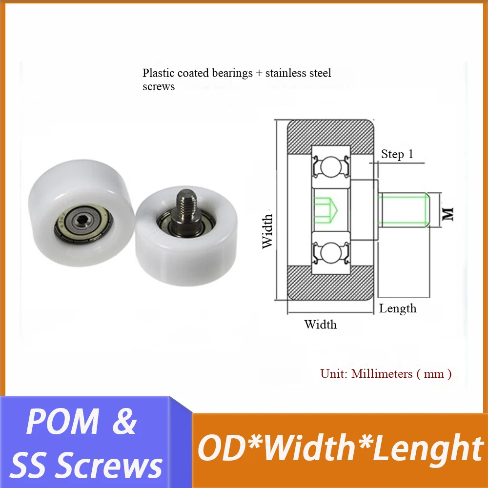 1Pc POM-Coated Flat Roller With External Stainless Steel Screw 624 683 693 685 Bearing M3-M8 Thread Sliding Door Guide Pulley