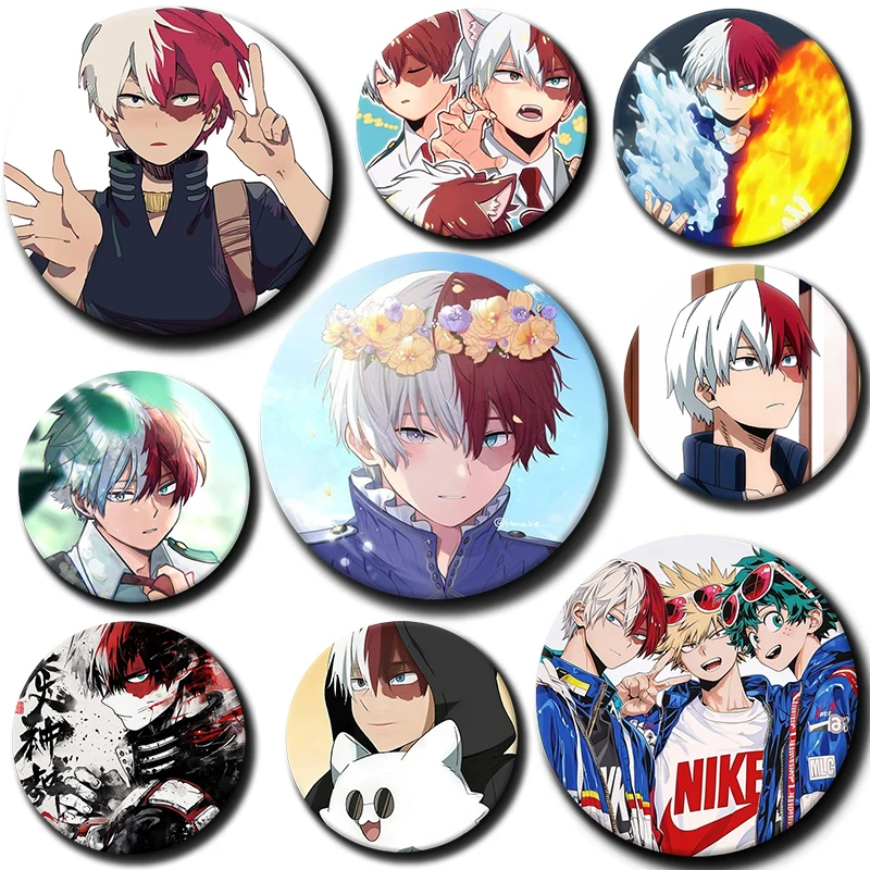 58mm Cartoon Character Shoto Todoroki Soft Button Pin Hero Anime Brooch Creative Badge for Backpack Clothes Decoration Gift