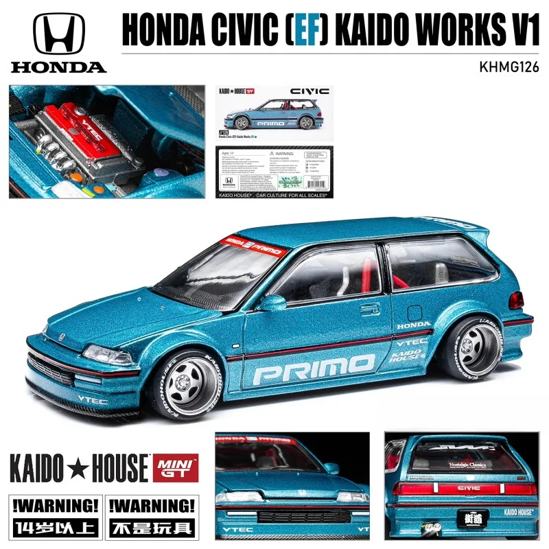 MINIGT 1:64 Honda Civic EF, Alloy Static Miniaturized car Fashion play model, Boy Toy Gift: Object, Adult collection display.