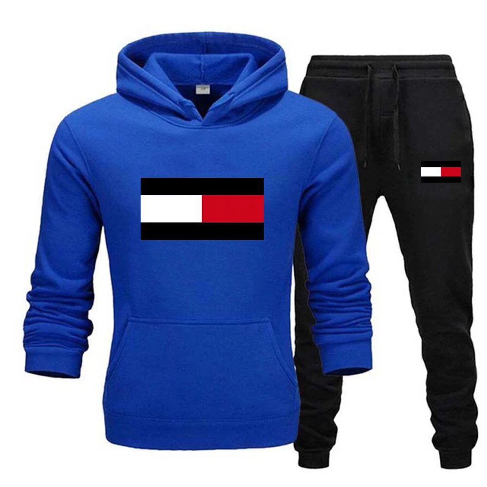 Men Print Fashion Sets Casual Pullover Tracksuit 2 Piece Hoodies Sweatshirts + Sweatpants Set