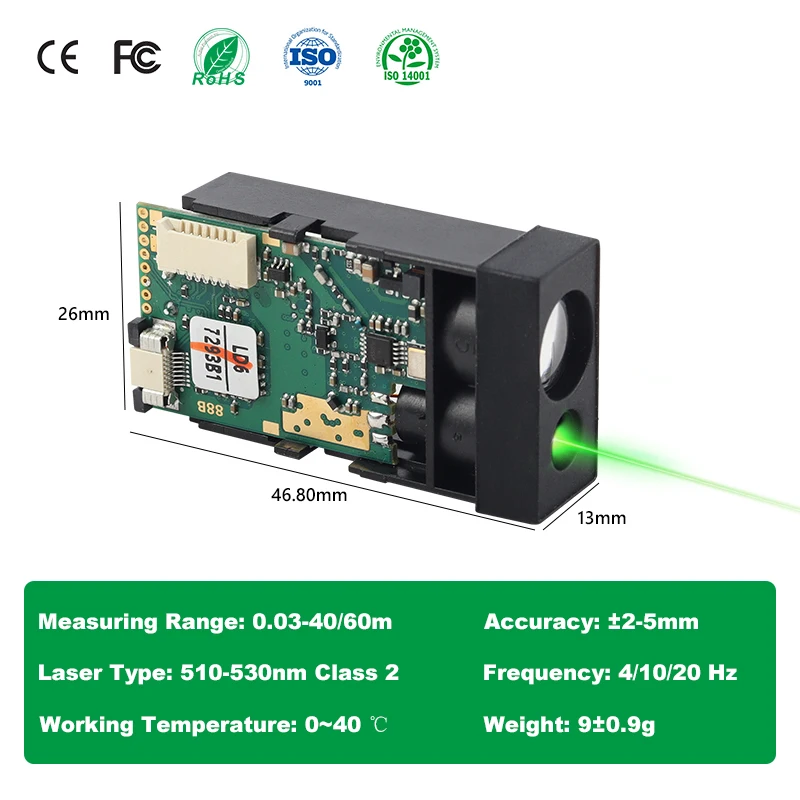 510-550nm Visible Green Light Laser Distance Measuring Sensor Outdoor Use 40m Laser Distance Sensor RS232