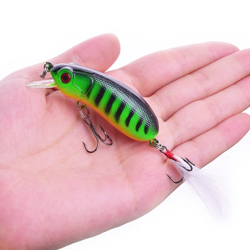 1 Pcs Sinking Minnow Wobbler Fishing Lure 6cm 10g  Plastic Hard Artificial Bait With Feather Hooks for Pike Bass Crankbaits