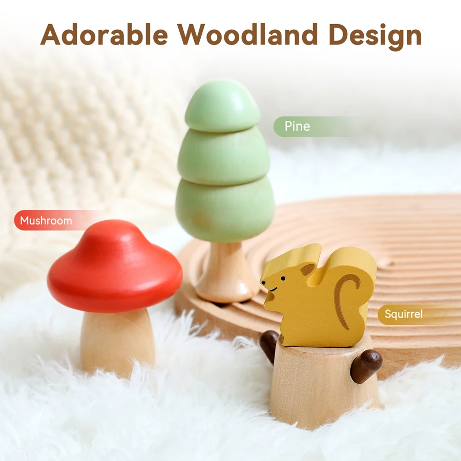 Baby Montessori Toys Wooden Cartoon Forest, Mushroom, Squirrel Rotating Screw Toy Toys For Children's Early Finger Fine Movement