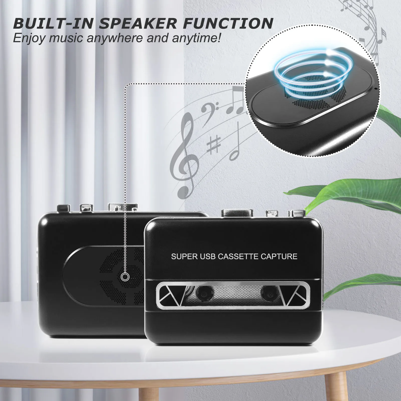 Portable Cassette to MP3 Converter Cassette Tape Player Built in Speaker 3.5mm Earphone Jack for Laptop Computer CD Burner