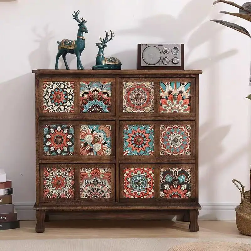 gi-82X79X30CM Solid Wood Living Room Painted Drawer-type Storage Cabinetchest of Drawers Balcony Multi-layer Storage Cabinet`