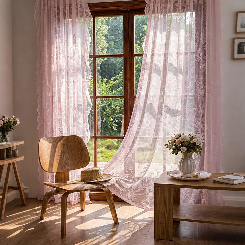 French door curtain, non-punching partition gauze curtain, retro lace curtain, bedroom and living room