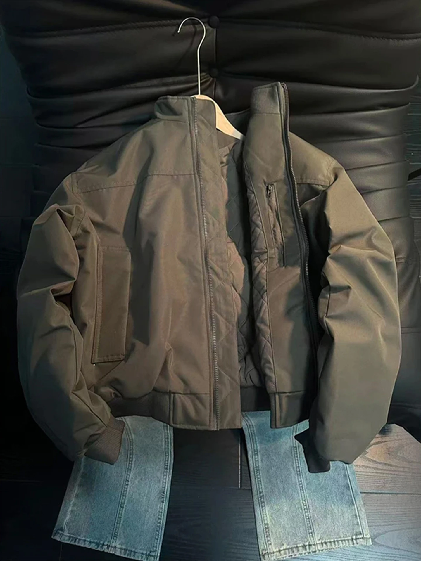 

Мужская зимняя теплая рабочая одежда с воротником-стойкой American Sle Thiened, длинное пальто из полиэфирного волокна на молнии