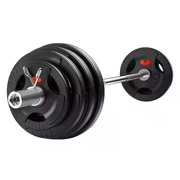 

Custom Strength Gym Equipment Barbell Discs 3 Handles Black Round Edges Tri Grip 3 Holes Rubber Weight Plate