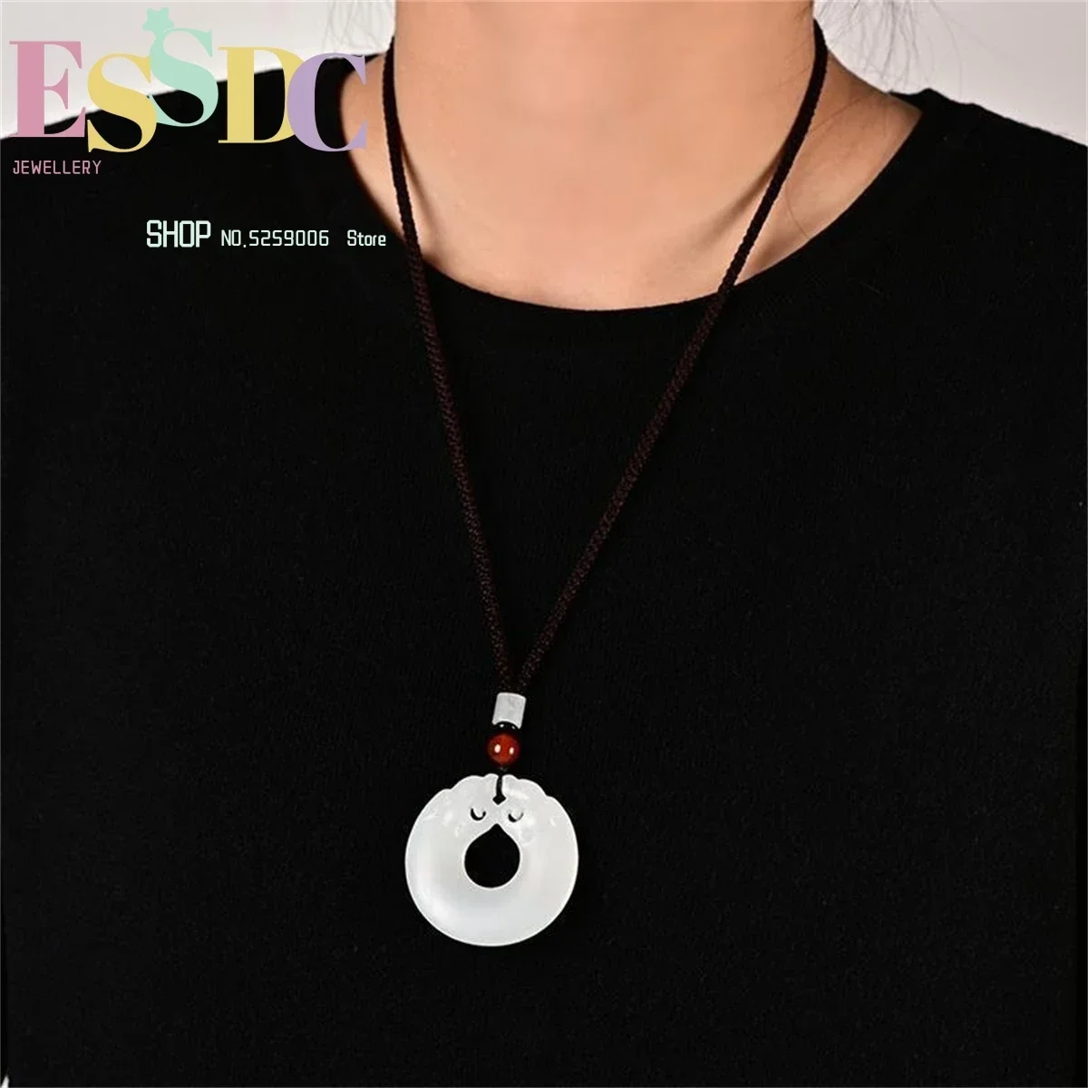 Hotan Jade Double Dragon Protector Blue Jade Sheep Fat White Jade Peace Buckle Pendant for Men and Women Necklace Charm Fashion