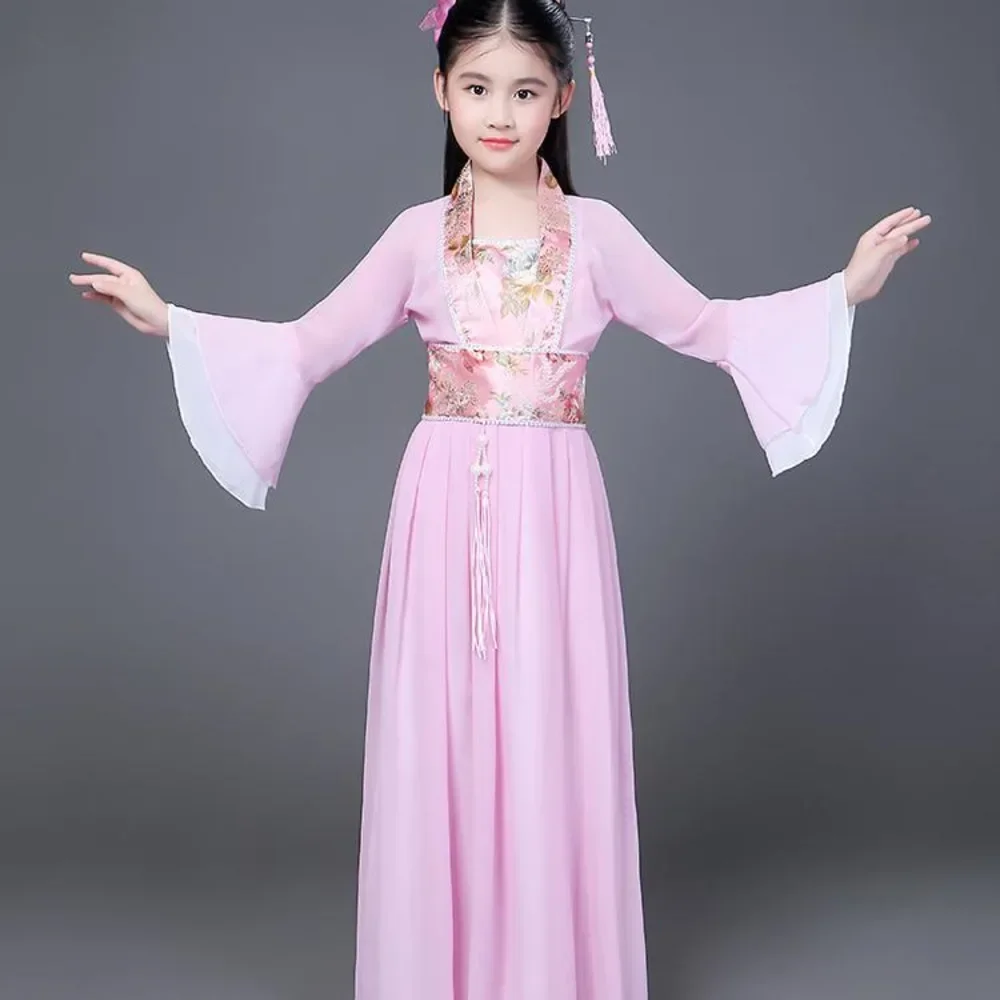 Roupas de dança folclórica chinesa tradicional para meninas, hanfu para crianças, saia vestido de dragão, palco antigo, traje de carnaval, roupas para o ano novo