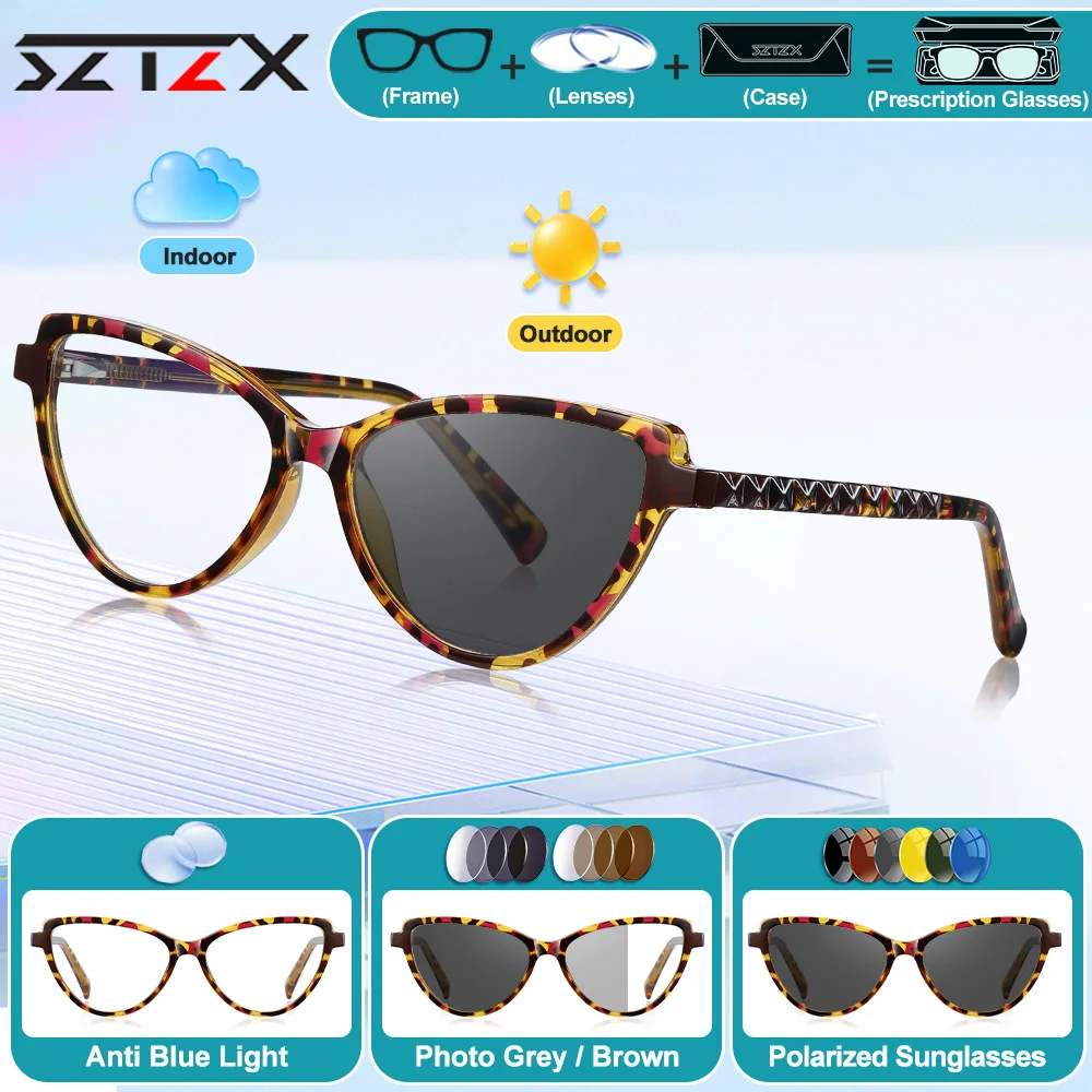 

SZTZX Trendy Cat Eye Women's Photochromic Reading Glasses High Quality With Anti-Blue Ray Myopic Hyperopia Prescription Eyeware