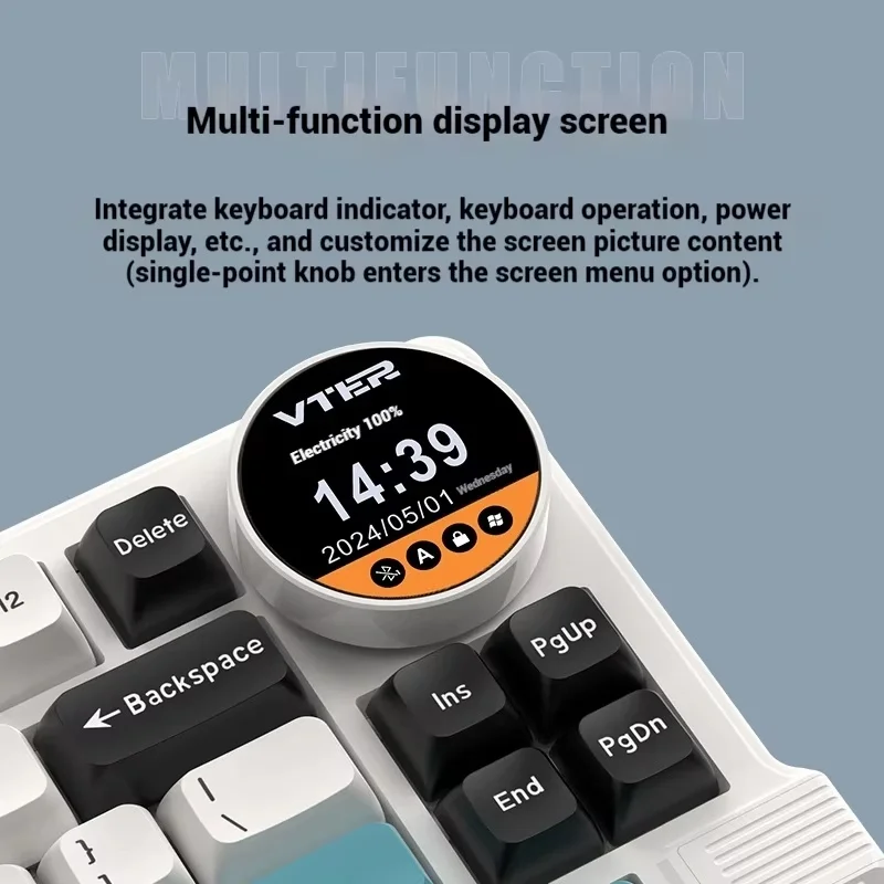 VTER K75 Mechanical Keyboard Wireless Gaming Keyboard 87 Keys Tri-Mode Knob Display Screen Hot Swap Gasket Rgb Valorant Esports