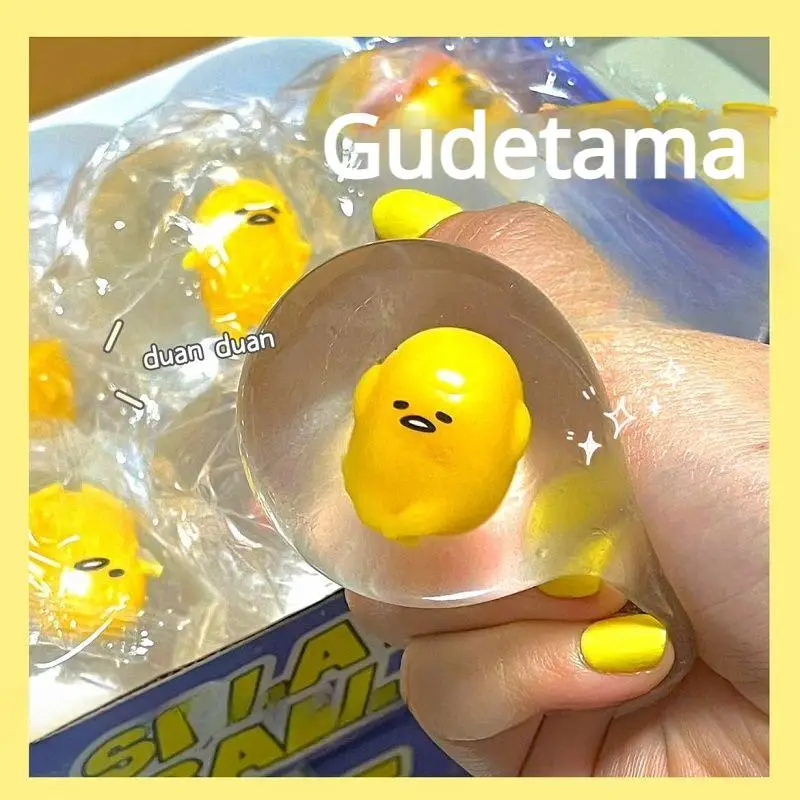 

Kawaii Sanrio Gudetama Stress Relief Toys Anime Figure Vent Ball Transparent Unbreakable Lazy Egg Squeezed Eggs Festival Gift