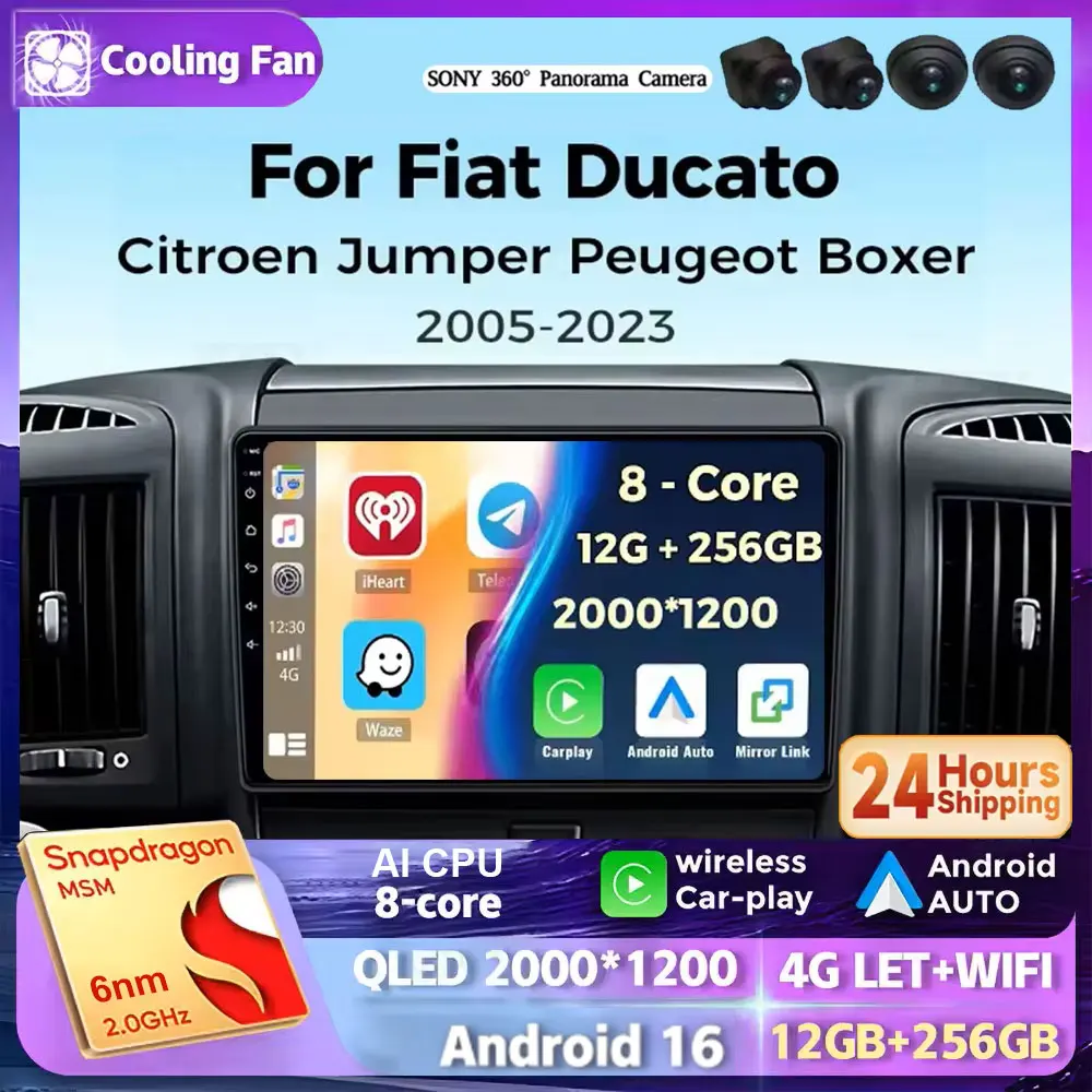 Android 16 Car Radio For Fiat Ducato 2005-2023 Citroen Jumper Peugeot Boxer 2011-2015 Auto Carplay 2 din Autoradio Multimedia 4G