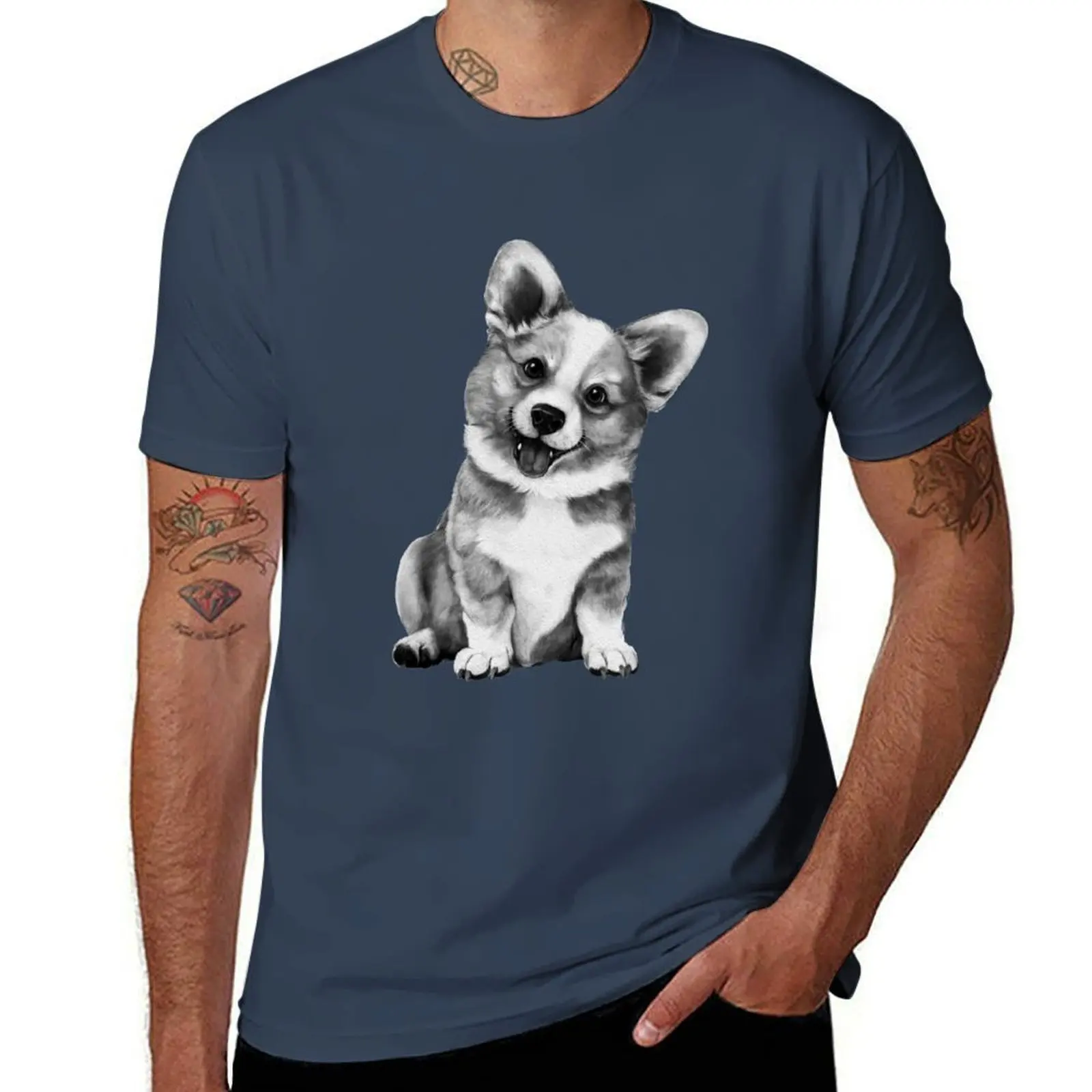 Happy Corgi T-Shirt Stretch Fabric Comfort T-Shirt