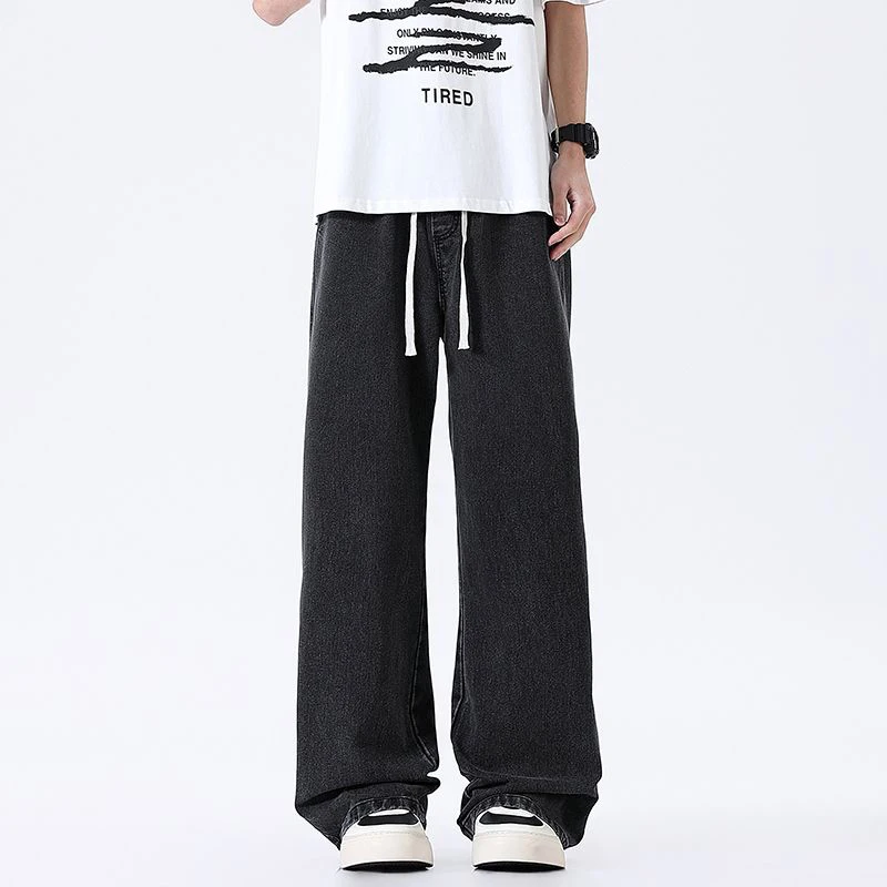 2025 جديد الرجال الشتاء جينز غير رسمي الذكور موضة فضفاضة مستقيم الدينيم السراويل سليم صالح مرونة الخصر الدخان رمادي أزرق فاتح بنطلون