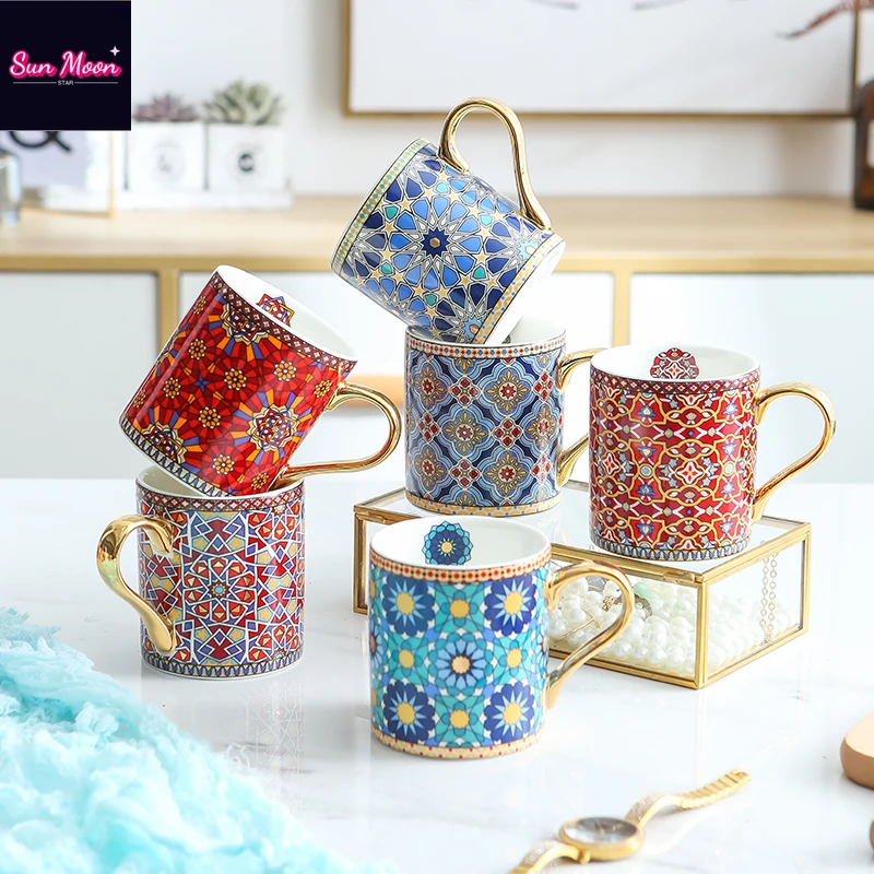 

Moroccan Style Coffee Cup European Style High-grade Exquisite Gold Handle Ceramic Coffee Cup Dish Set Coffee Utensils Tableware