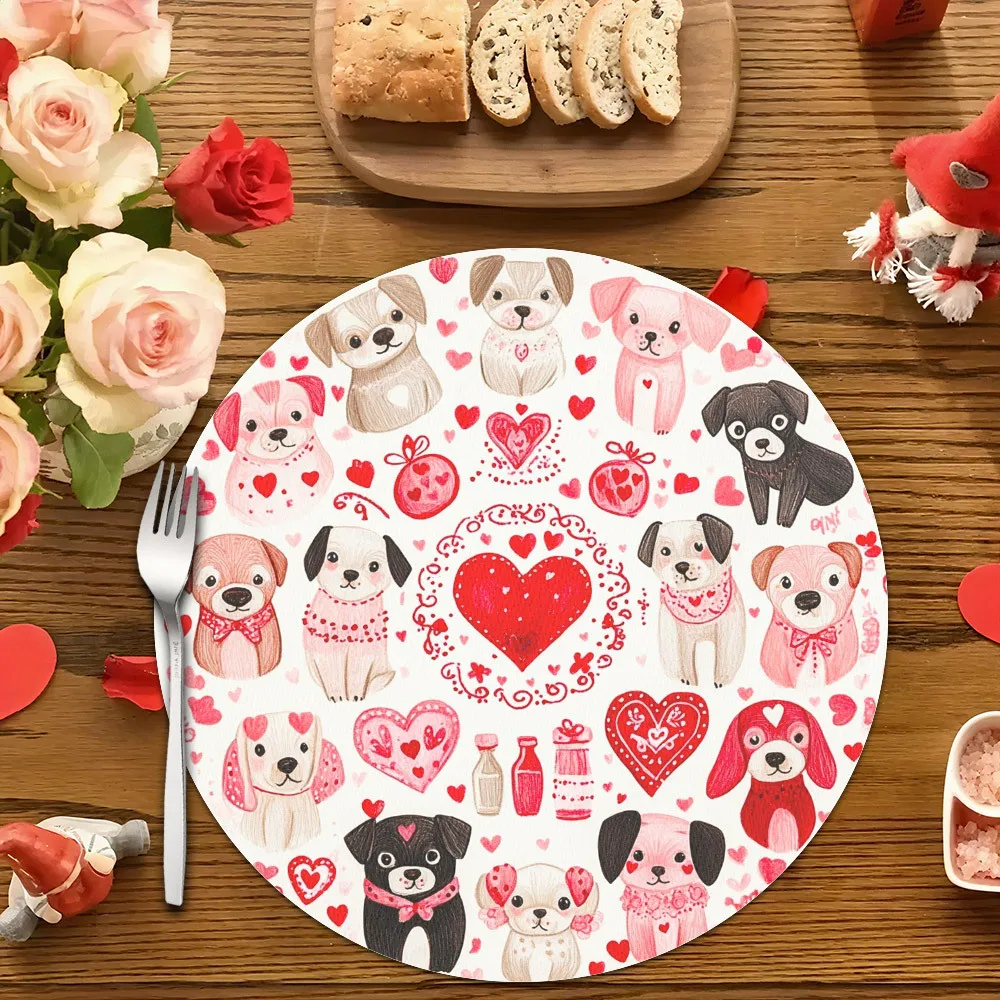 VIKAMA-alfombrilla para comida de amor para perro, Día de San Valentín, cena familiar, tema de mascota, decoración de fiesta de cumpleaños, decoración de escritorio, 4 piezas