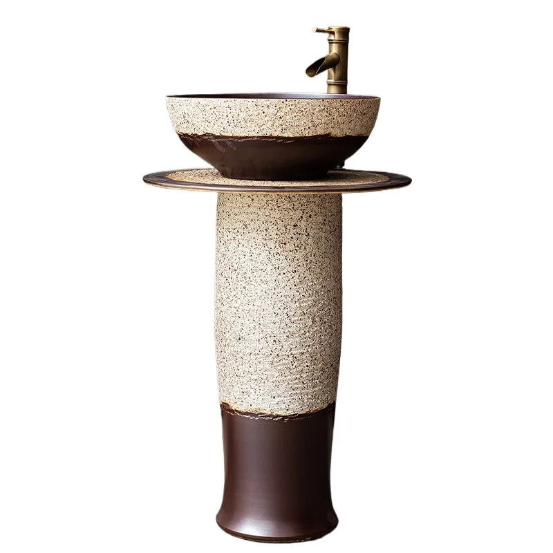 

Ceramic household column basin, garden washbasin, floor-to-ceiling retro vertical basin