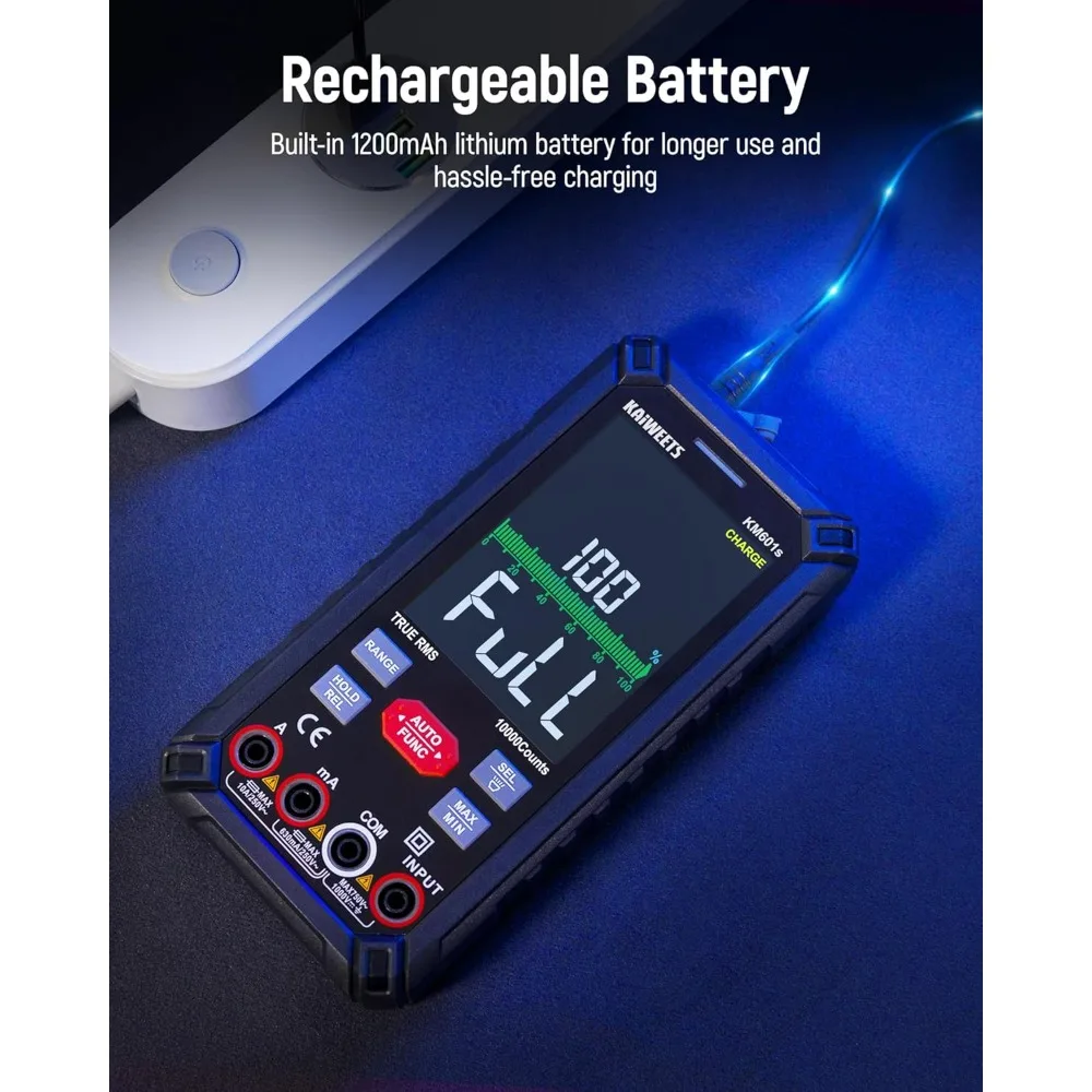 مقياس رقمي متعدد 10000 عدد TRMS مقياس متعدد ذكي قابل لإعادة الشحن شاشة LCD ملونة فولت متر يقيس الجهد #2