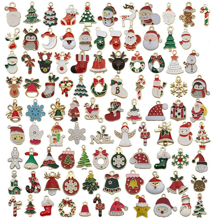 Mixed Santa Claus Snowman Bell Christmas Pendants Alloy Enamel Charms For DIY Jewelry Making Accessories Holiday Decoration Bulk