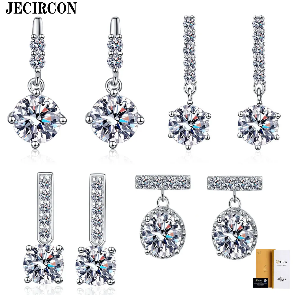 

JECIRCON S925 Sterling Silver 1 Carat Moissanite Stud Earrings Fashion Tassel Smart Ear Pendants Light Luxury Versatile Jewelry