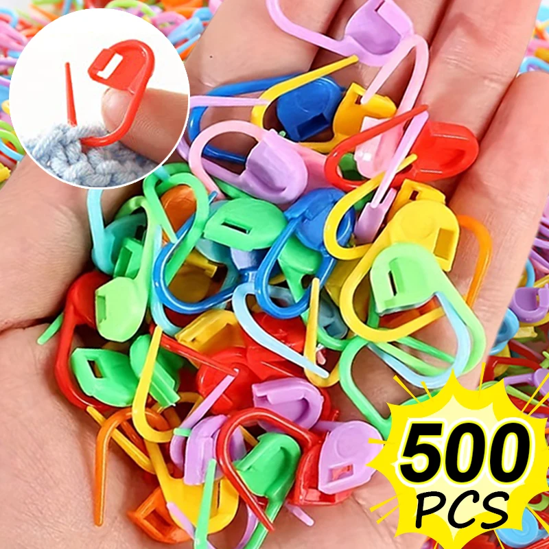 500/50pcs Mini Knitting Crochet Clips Pins Locking Stitch Markers Multicolor Plastic Sweater Needle Clip DIY Craft Sewing Tools