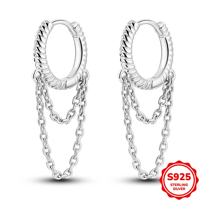 

100% 925 Sterling Silver Earrings Women Snake Bone Pattern Pendant Chain Hoop Earrings For Anniversary Wedding Jewelry Gifts