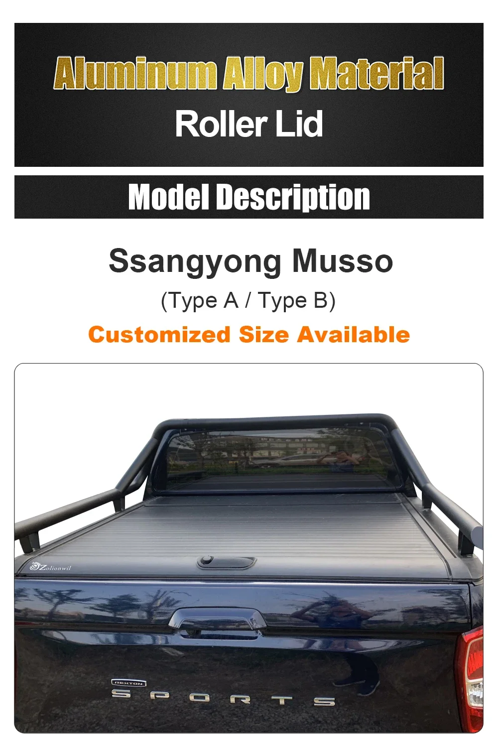 Zolionwil Wind-resistant manual roller lid pickup truck bed tonneau cover for ssangyong musso