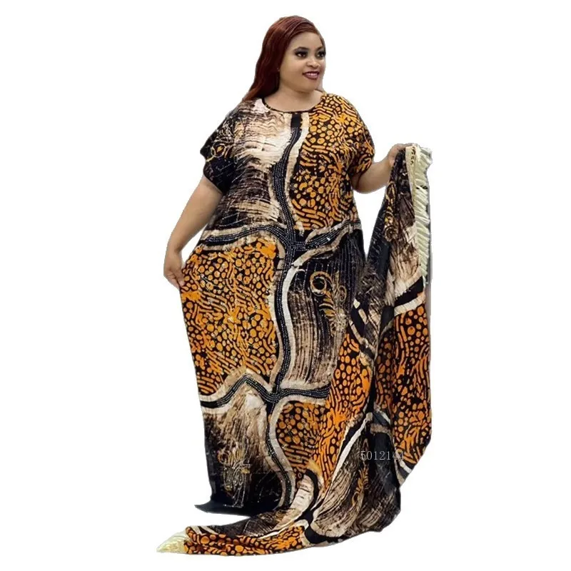 

2026 New Summer Comfortable Breathable Printed Diamond African Loose Casual Women's Cotton Dress