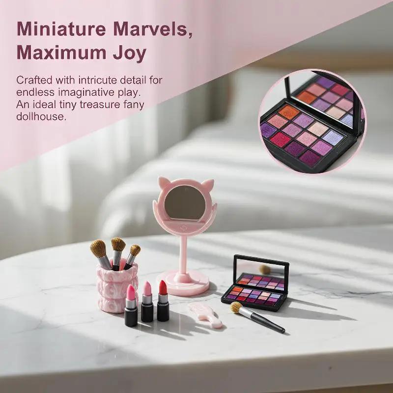1Pcs Miniature Simulated Makeup Brush Dollhouse Accessory Realistic Cosmetic Prop for  Doll Pretend Play Toys Gifts