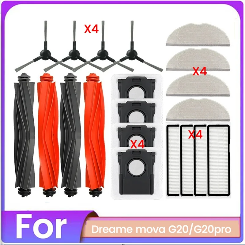 

ABVJ-20PCS Brush Dust Bag Filter And Mop Cloth Set For Dreame Mova G20 G20pro Vacuum Cleaner Replacement Parts
