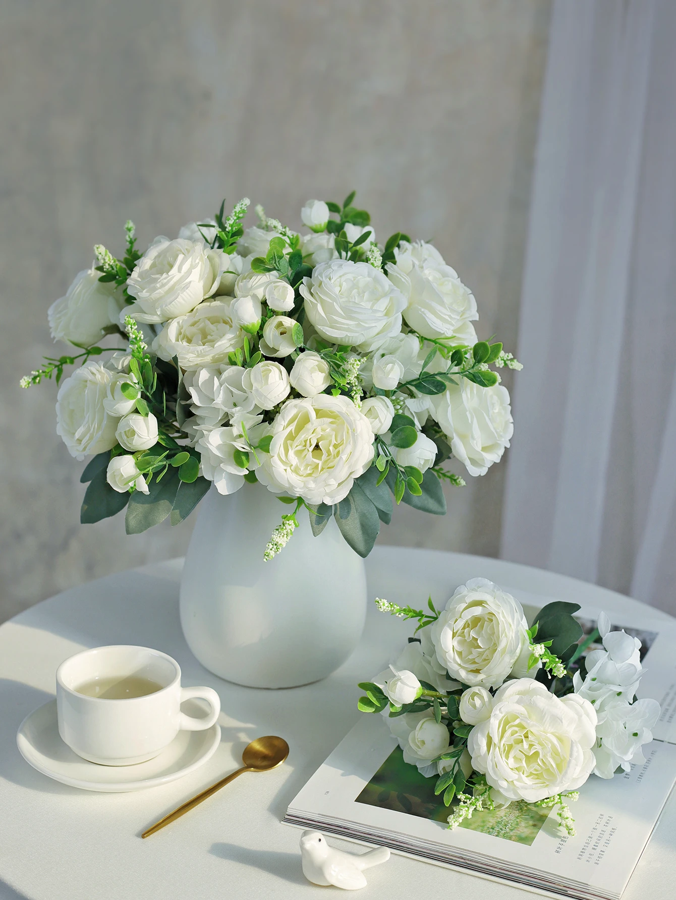 1 Stück künstliche Blumen, Hochzeit, Zuhause, Schlafzimmer, Dekoration, Brautstrauß, Hof, Garten, künstliche Seiden-Pfingstrosen, Hortensien, Vase, Tischdekoration, Outdoor-Geschenk – Detail 9