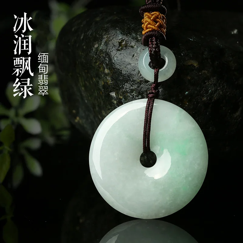 

Fine Jewelry Natural Jade A+ Jadeite Ice Glutinous Seed Floating Sun Green Safety Buckle Jade Pendant For Men And Women