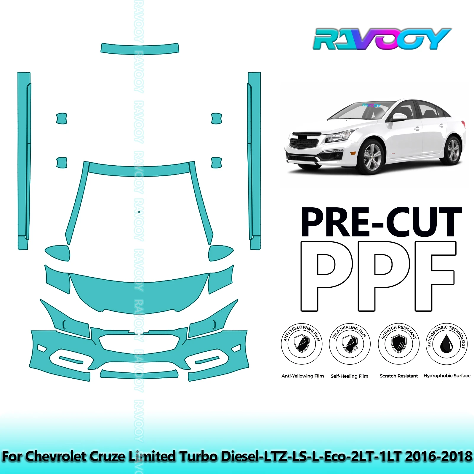 

Для Chevrolet Cruze Limited Turbo Diesel-LTZ-LS-L 2016-2018 8,5 мил предварительно вырезанный передний комплект + защитная пленка для краски PPF прозрачный бюстгальтер