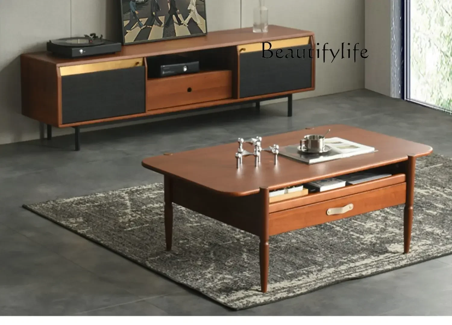 Nordic Solid Wood Coffee Table Light Luxury Modern Small Apartment Solid Wood Italian Coffee Table Living Room Furniture
