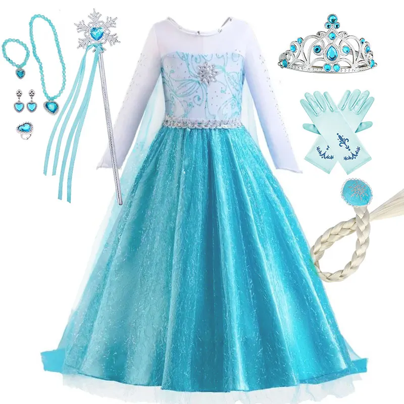 Child Halloween Cosplay Apparel Elsa Costume Girl Carnival Snow Queen 2026 Fancy Christmas Party Dress Princess Inspired Frock
