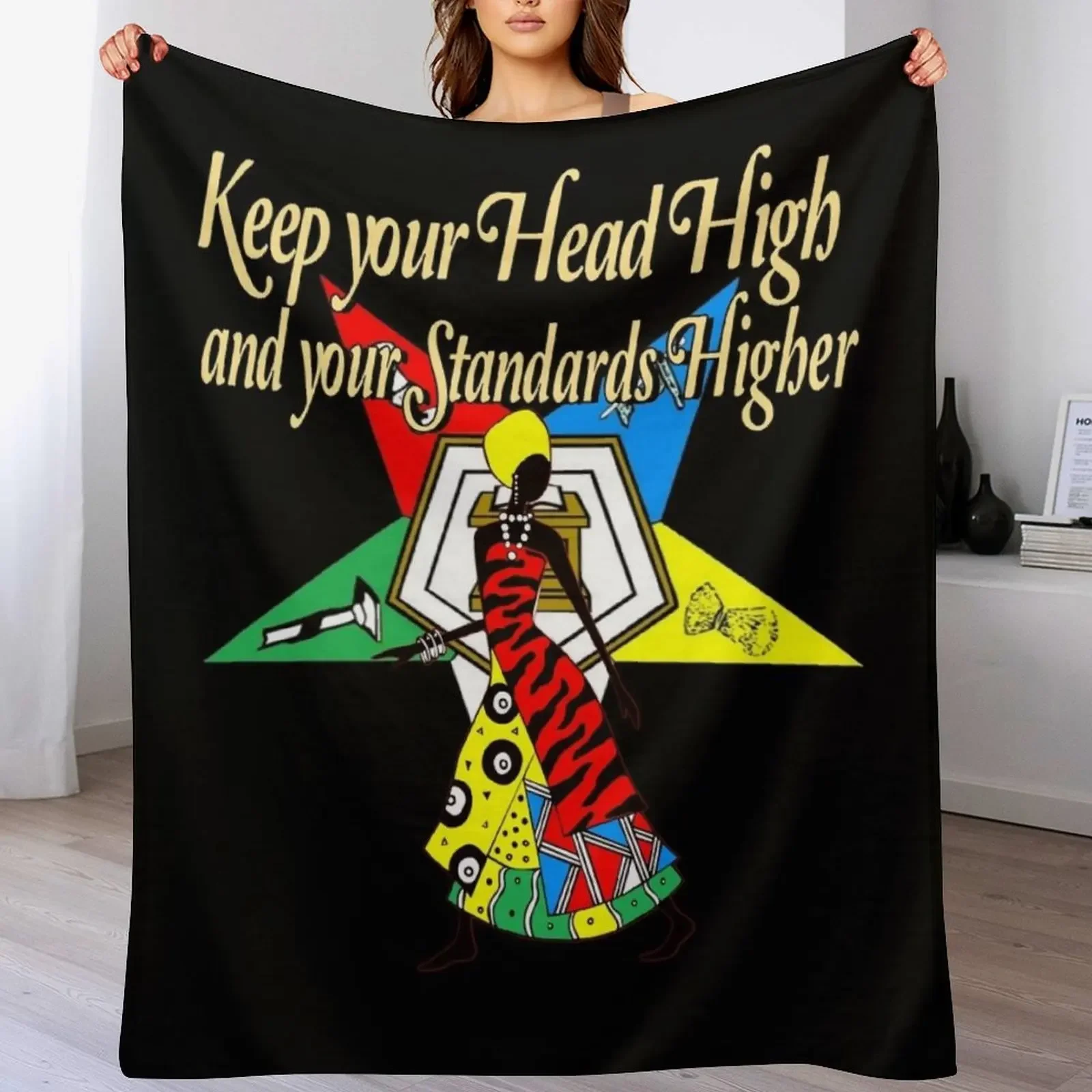 

OES Style Order Of The Eastern Star Logo Sistar Keep Your Head High Throw Blanket Faux Fur Soft Warm Blanket for Bed