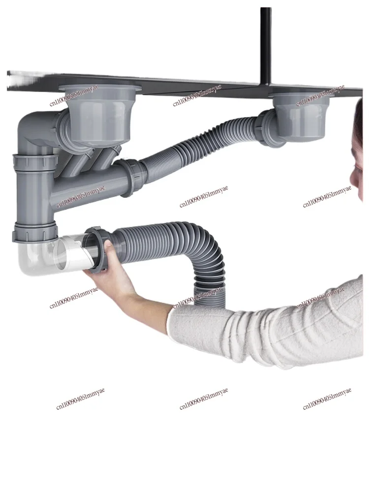 

Kitchen Wash Basin Sink Sewer Pipe Accessories Drain Pipe Double Sewer Set Deodorant Tee