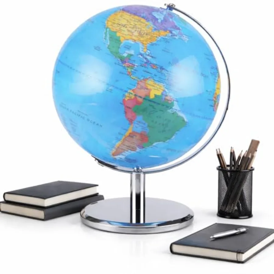 

Светодиодный глобус с подсветкой и хромированной вращающейся подставкой, настольный глобус с подсветкой карты, металлическое основание, питание от сети.
